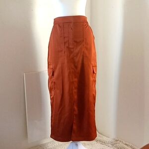 House of Harlow 1960 Women's Midi Skirt Cargo Pockets Size S Orange Coper